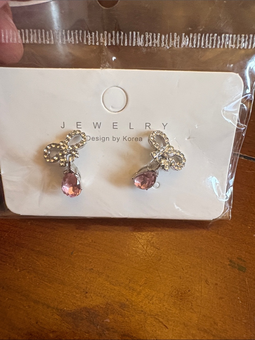 Crystal Bow Drop Earrings - Pink Teardrops stud earrings